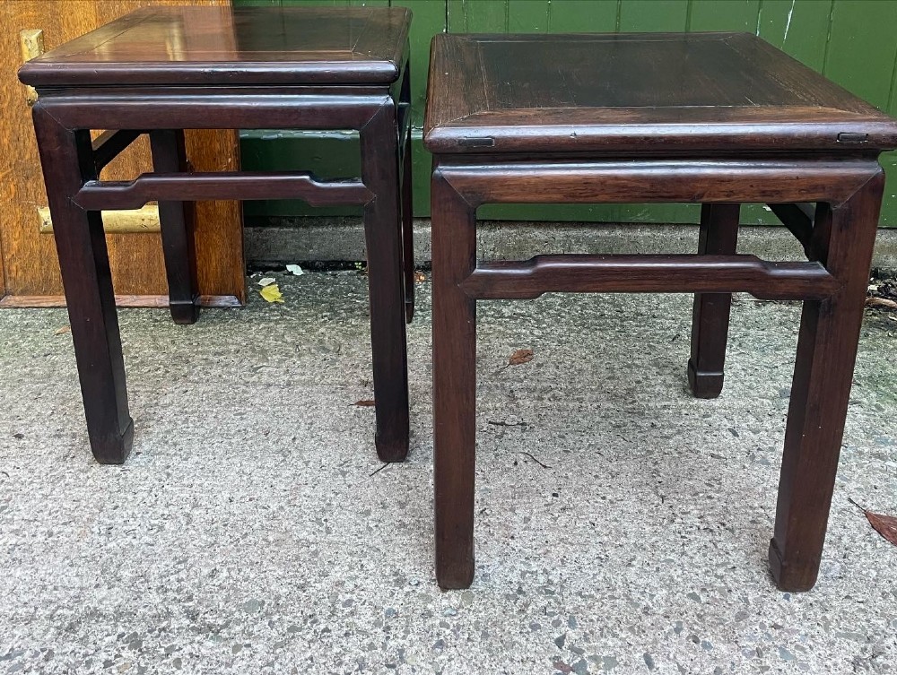 pair of c19th chinese qing dynasty square hardwood stands or end tables