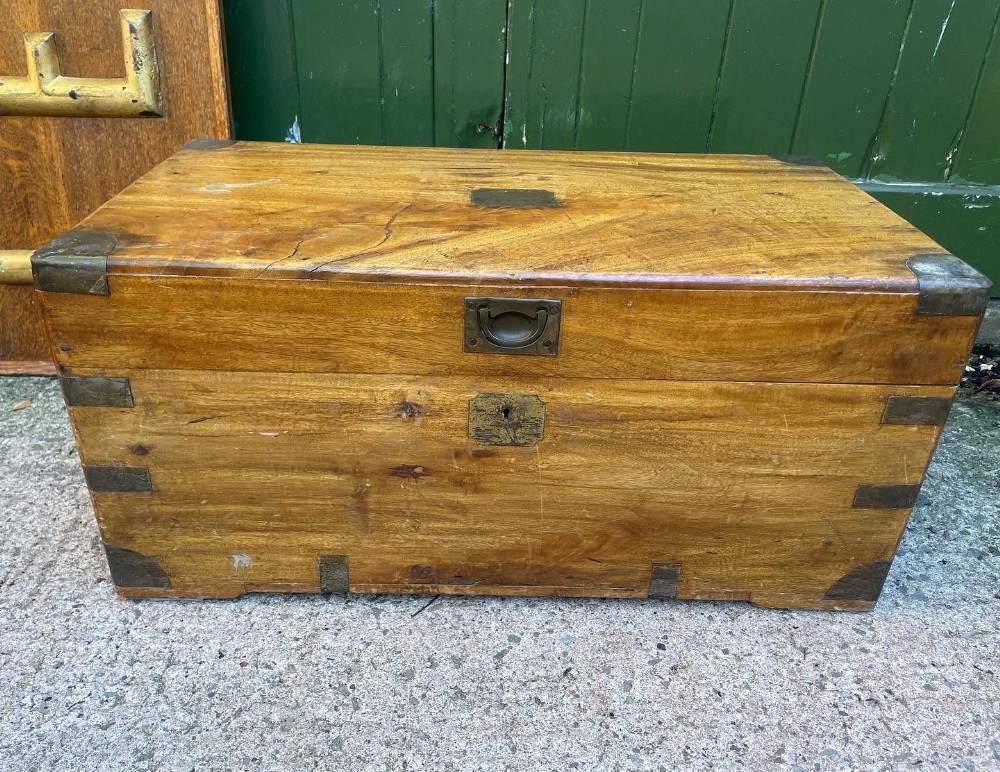 late c19th chinese brassbound camphor wood travelling chest or trunk of smaller scale