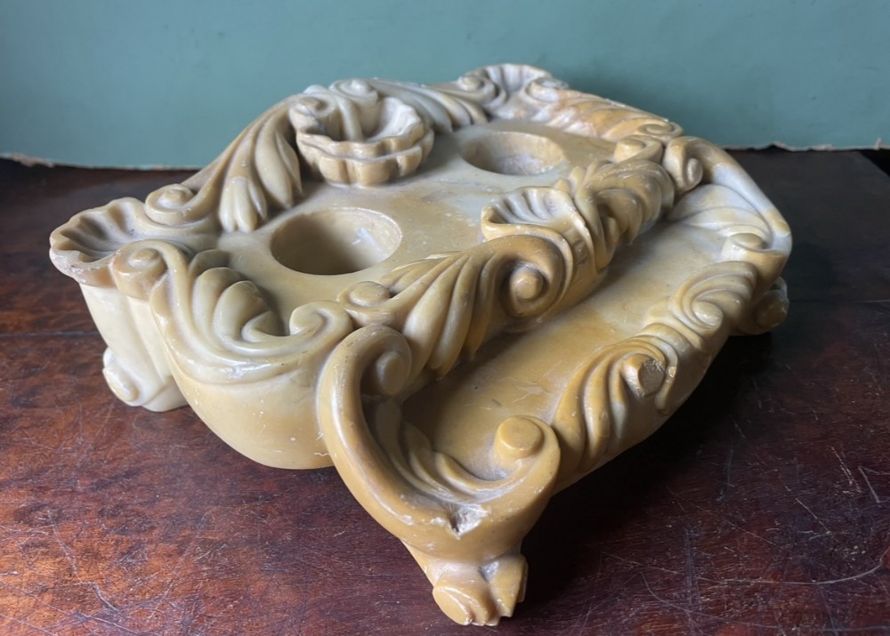 c19th french carved siena marble rococo design inkstand