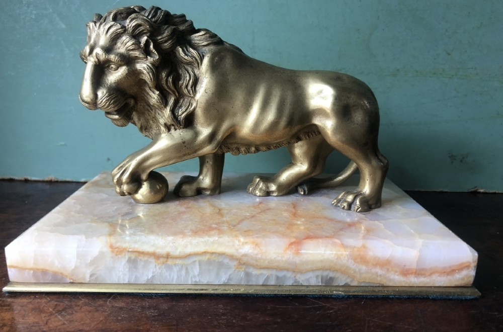 c19th gilt bronze grand tour souvenir desk ornament or pressepapiers of the medici lion on an onyx marble base