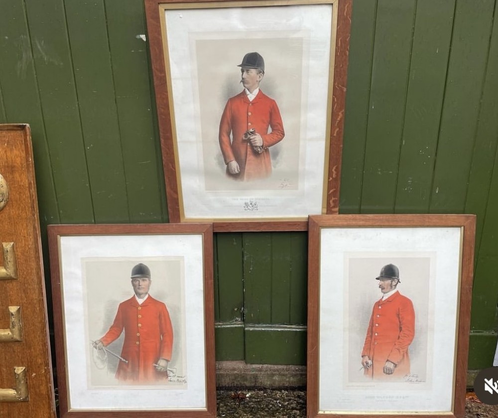 decorative and evocative collection of 3 artists first proof coloured lithograph portraits of irish huntsmen