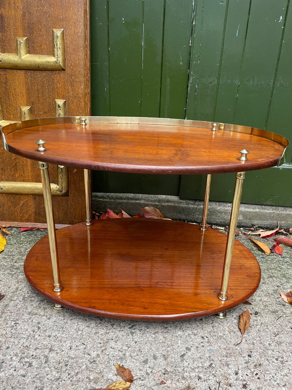 c19th oval teak and brassmounted 2tier military campaign table