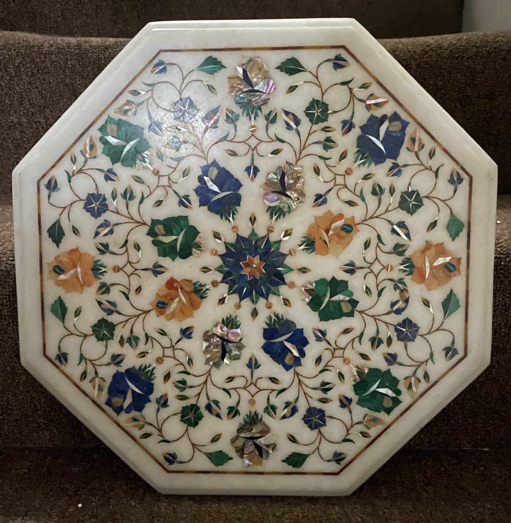 finely inlaid early c20th indian marble octagonal table top