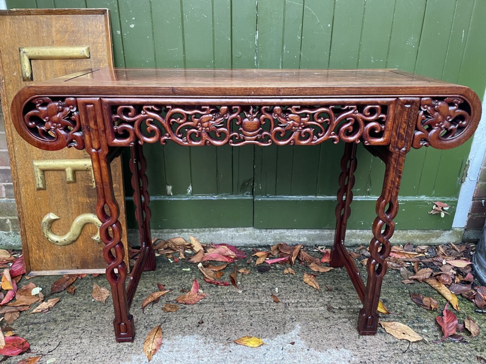 early c20th chinese carved hardwood scrollend rectangular altar table