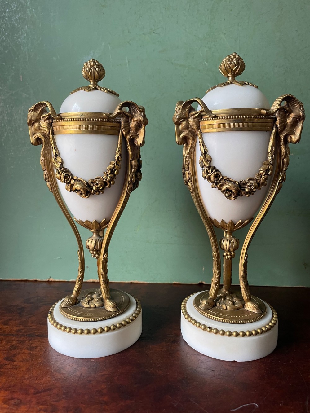 pair of late c19th french louis xvi period style ormolumounted marble cassolettes