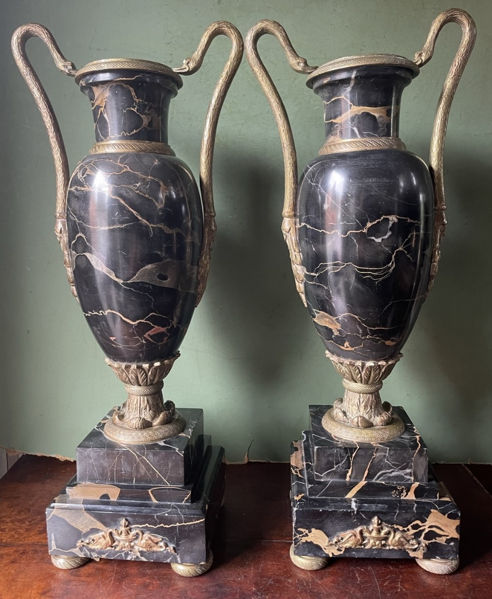 pair of late c19th french empire style ormolu mounted nero portoro marble vases