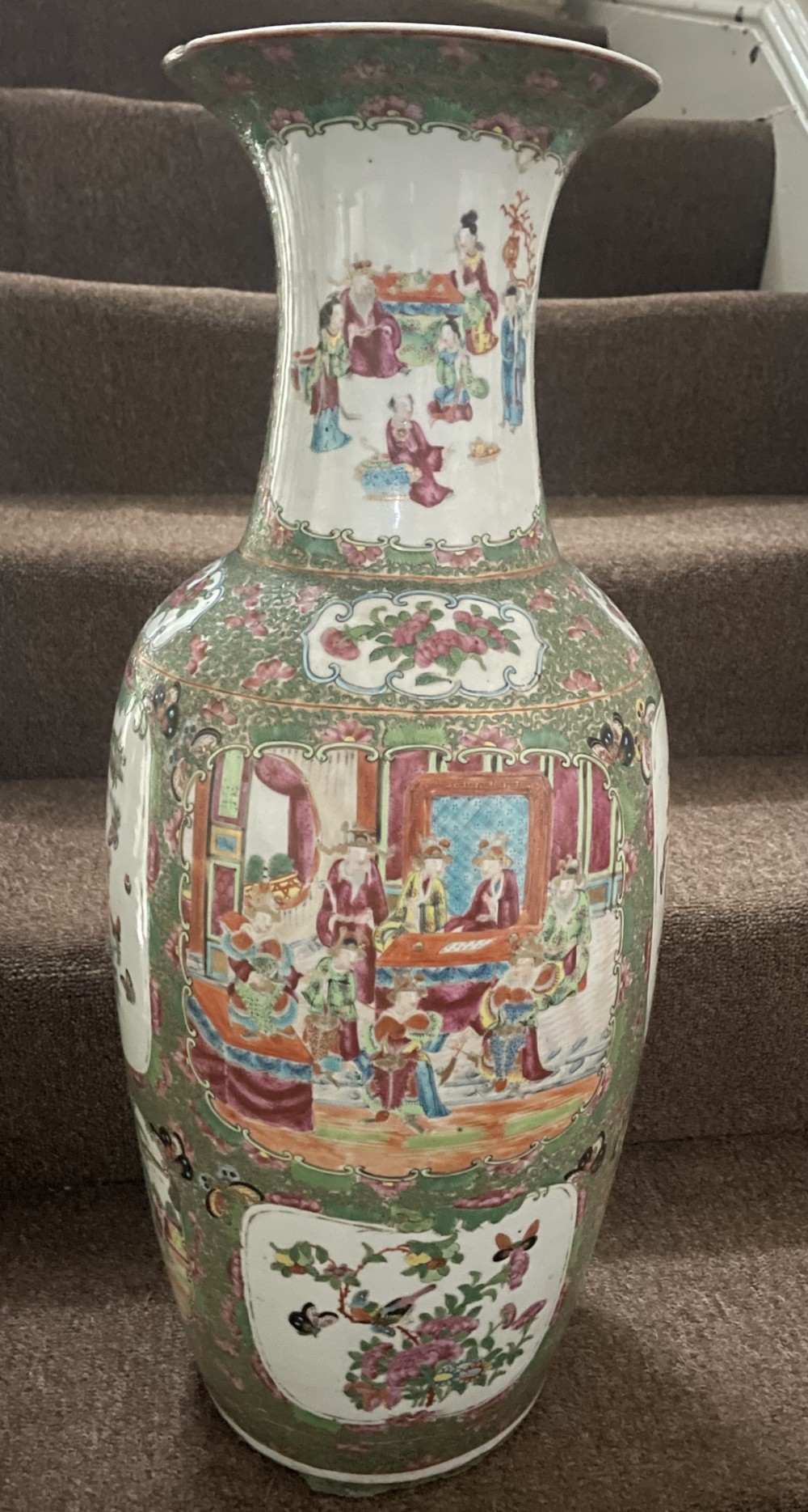 tall late c19th chinese qing dynasty cantonese porcelain vase decorated in traditional famille rose palette