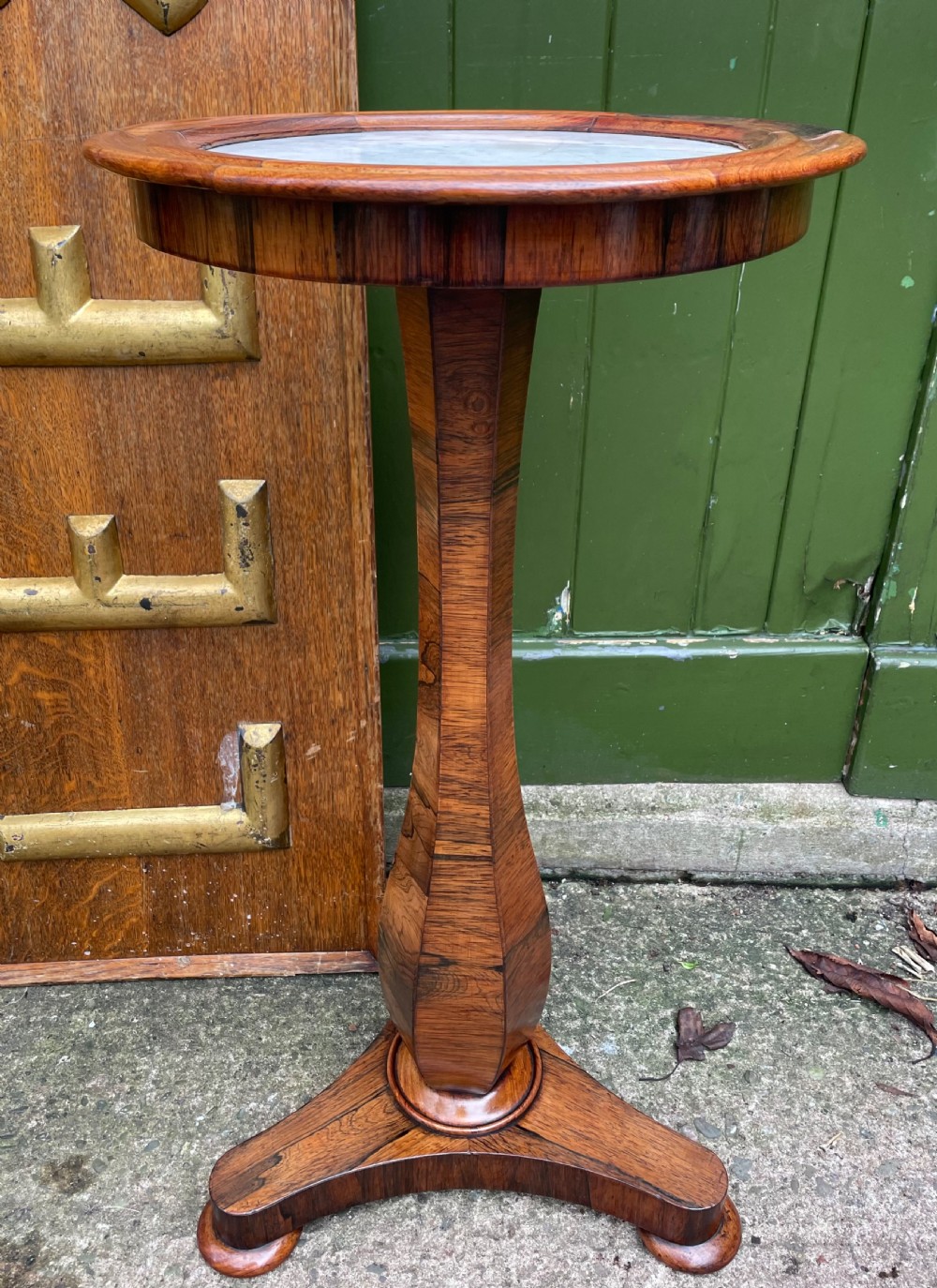 early c19th george iv period figured rosewood and inset marble top occasional table