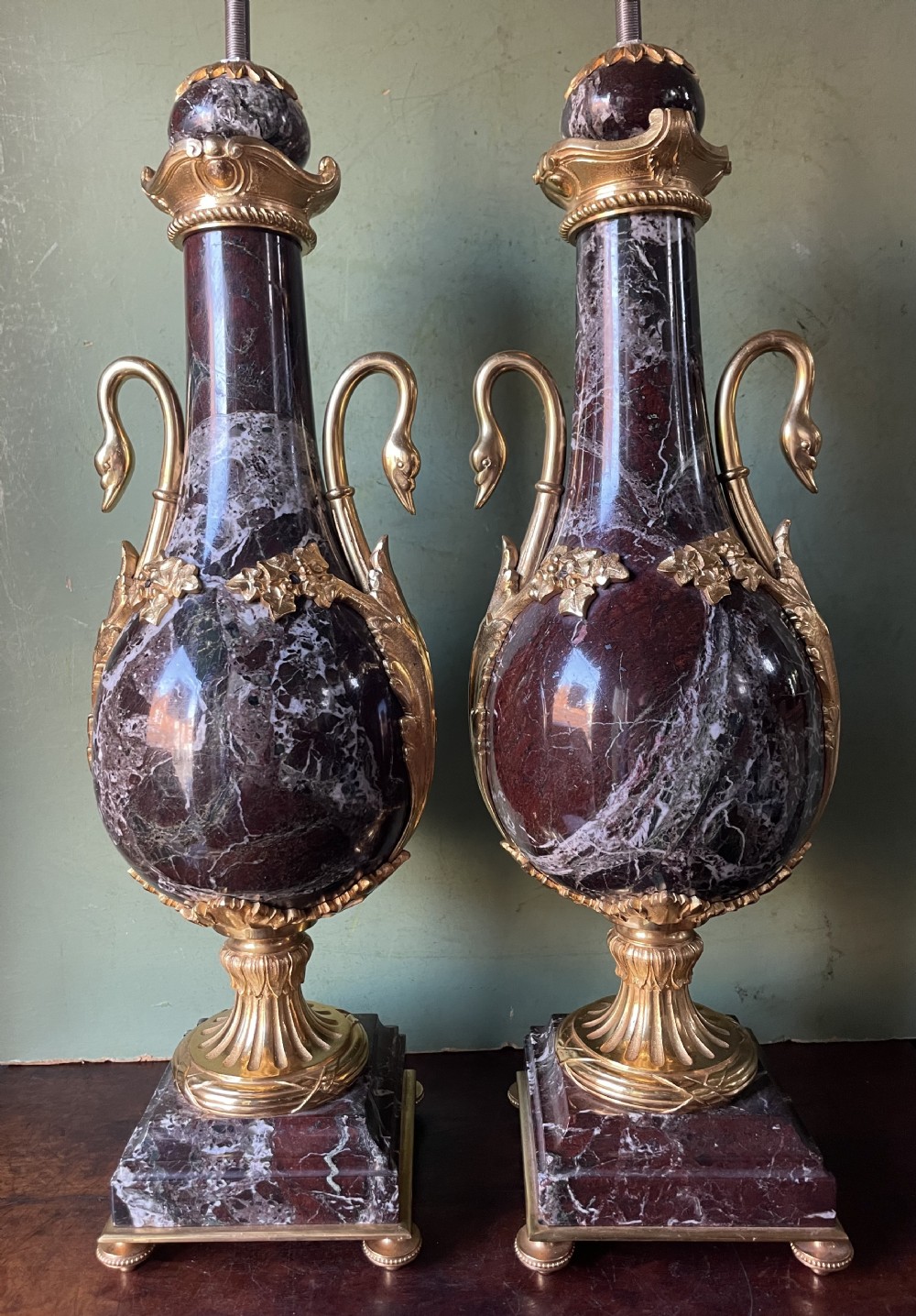 pair of late c19th early c20th french ormolumounted marble lampbases in the louis xvi period style