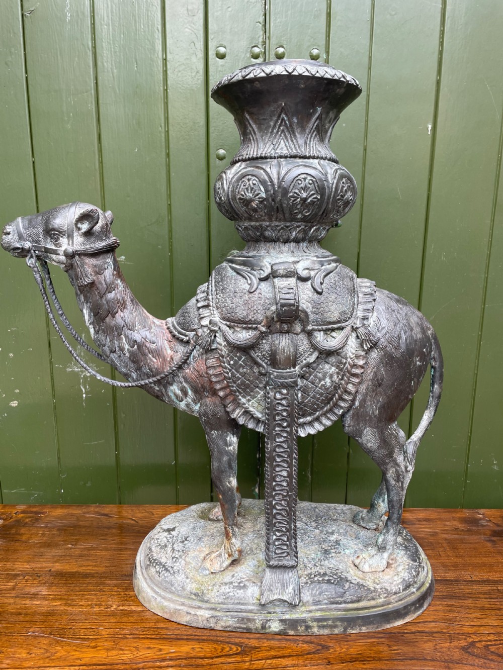 rare large late c19th patinated castiron camel planter