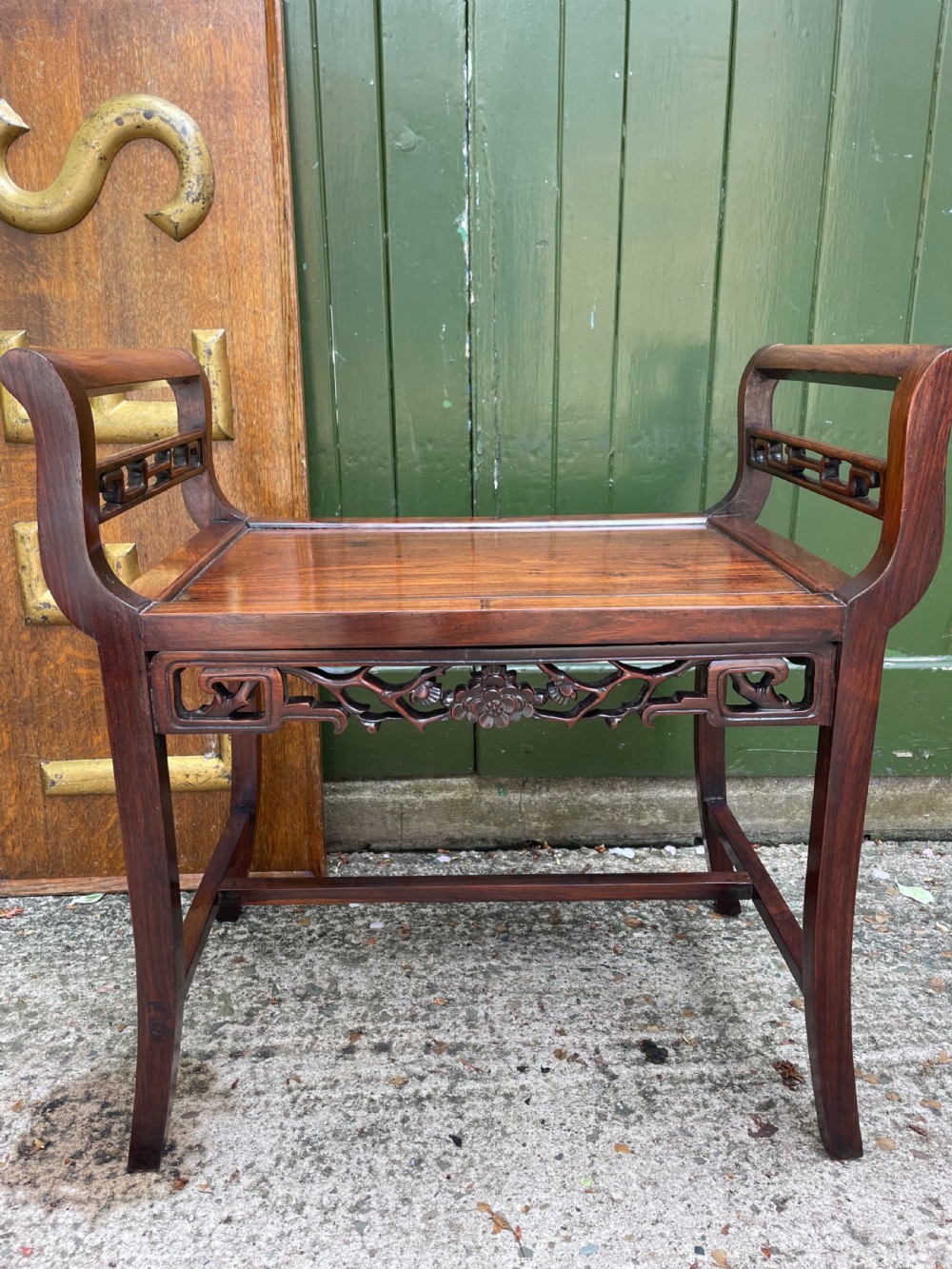 late c19th early c20th chinese qing dynasty carved hardwood huali dressing stool or window seat