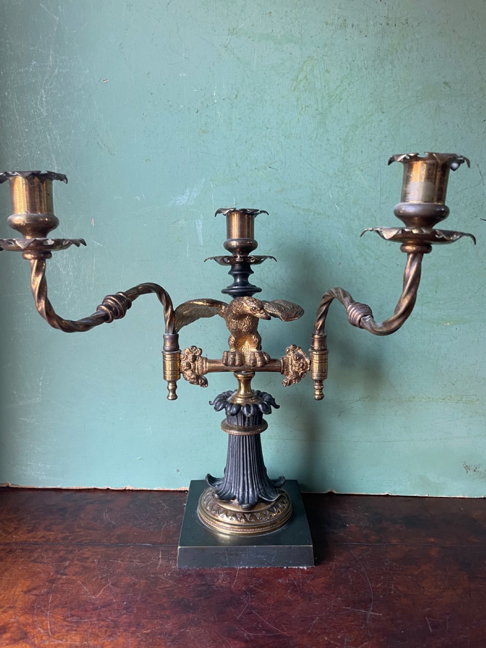 unusual early c19th regency period bronze and ormolu empire style adjustable arm 3light candelabra