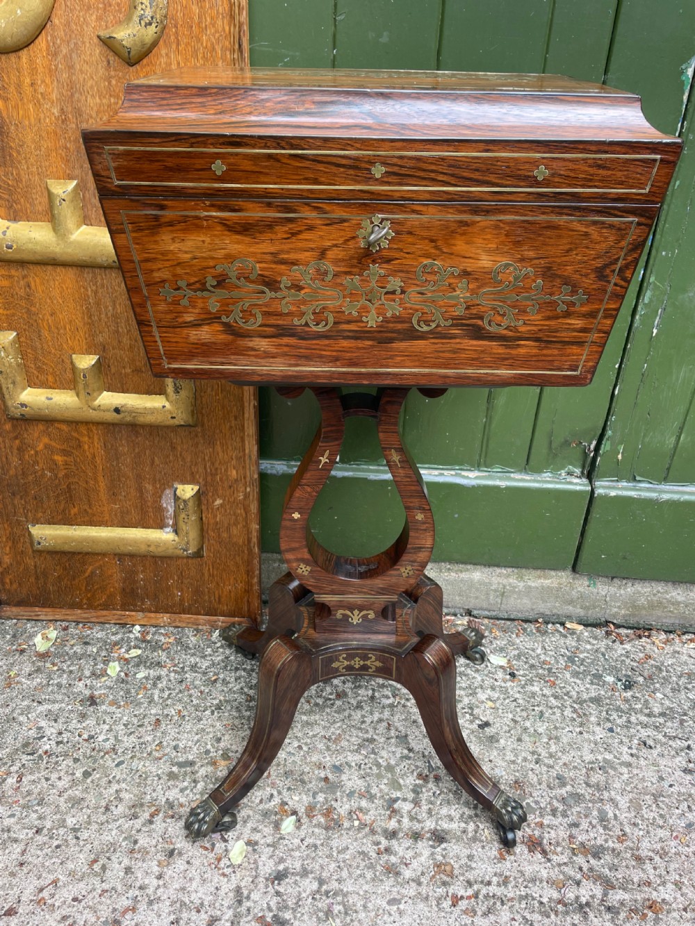 fine early c19th regency period brassinlaid rosewood teapoy