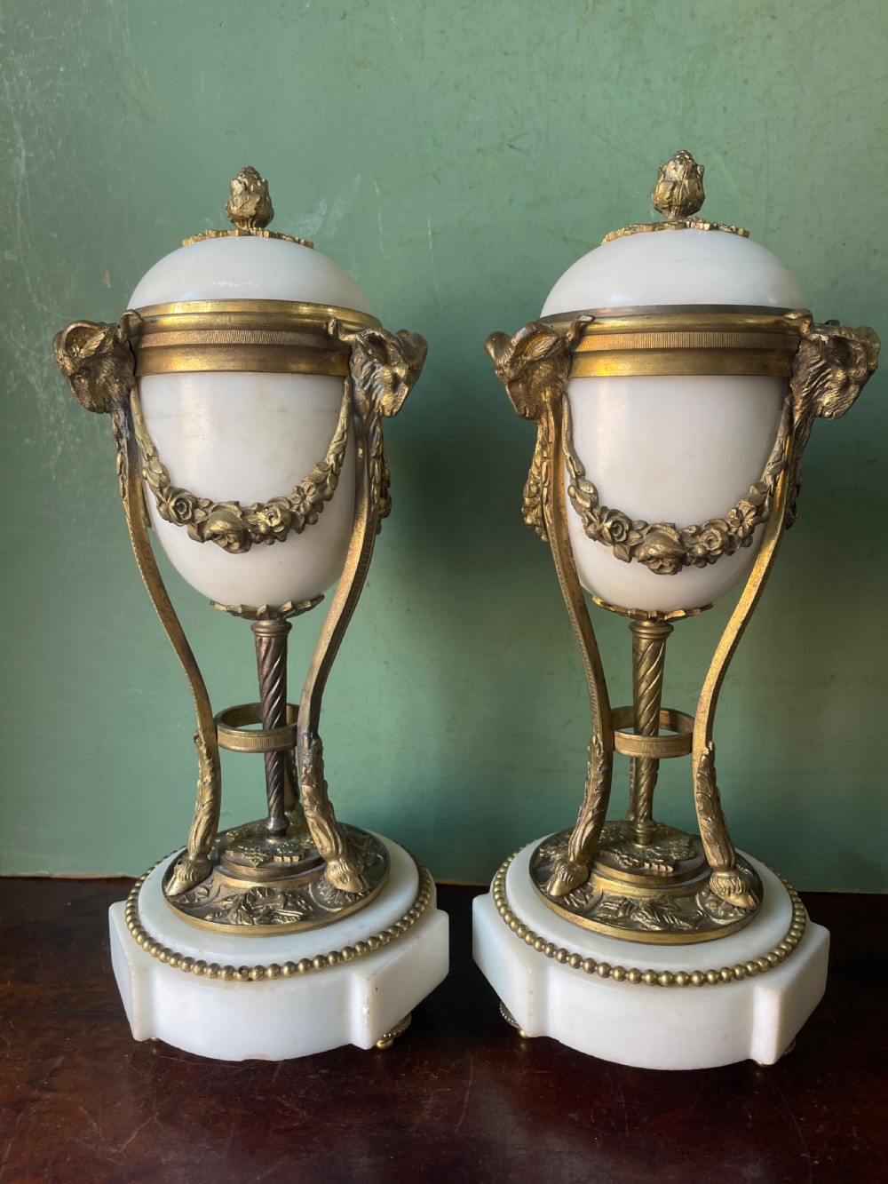 pair of late c19th ormolu bronze mounted white marble reversible cassolettes in the louis xvi taste