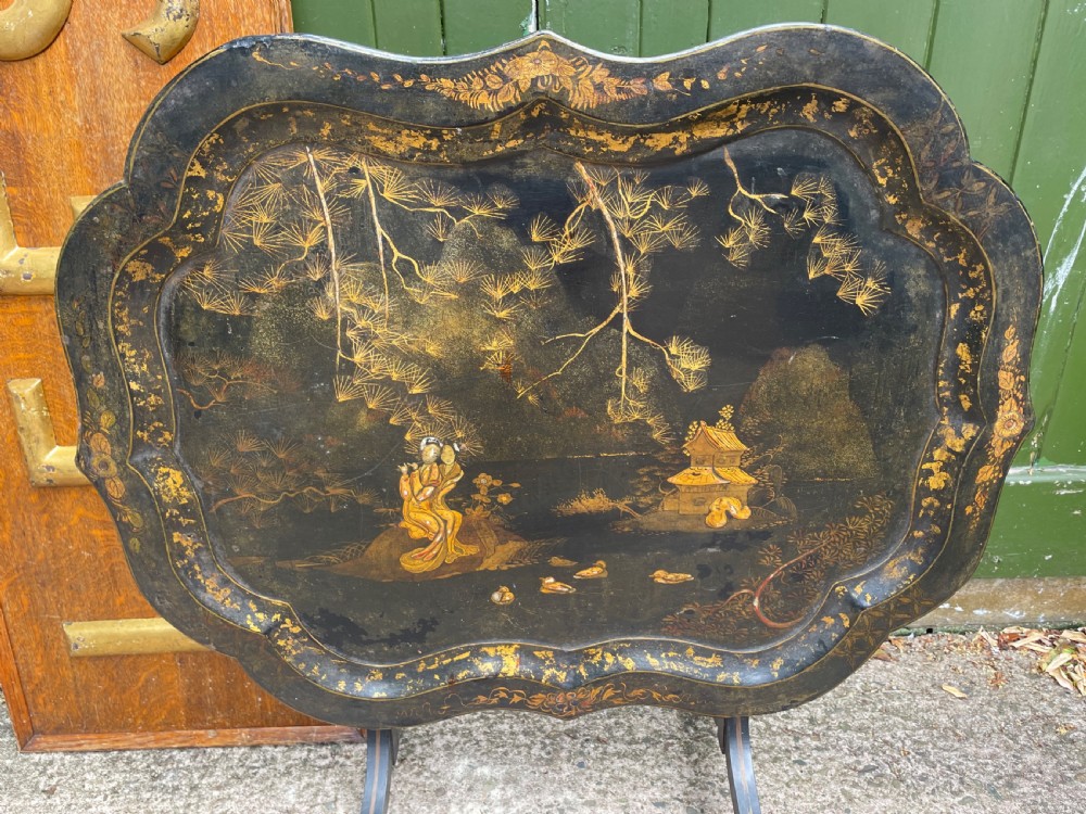 c19th chinoiserie design lacquered papiermch tray table