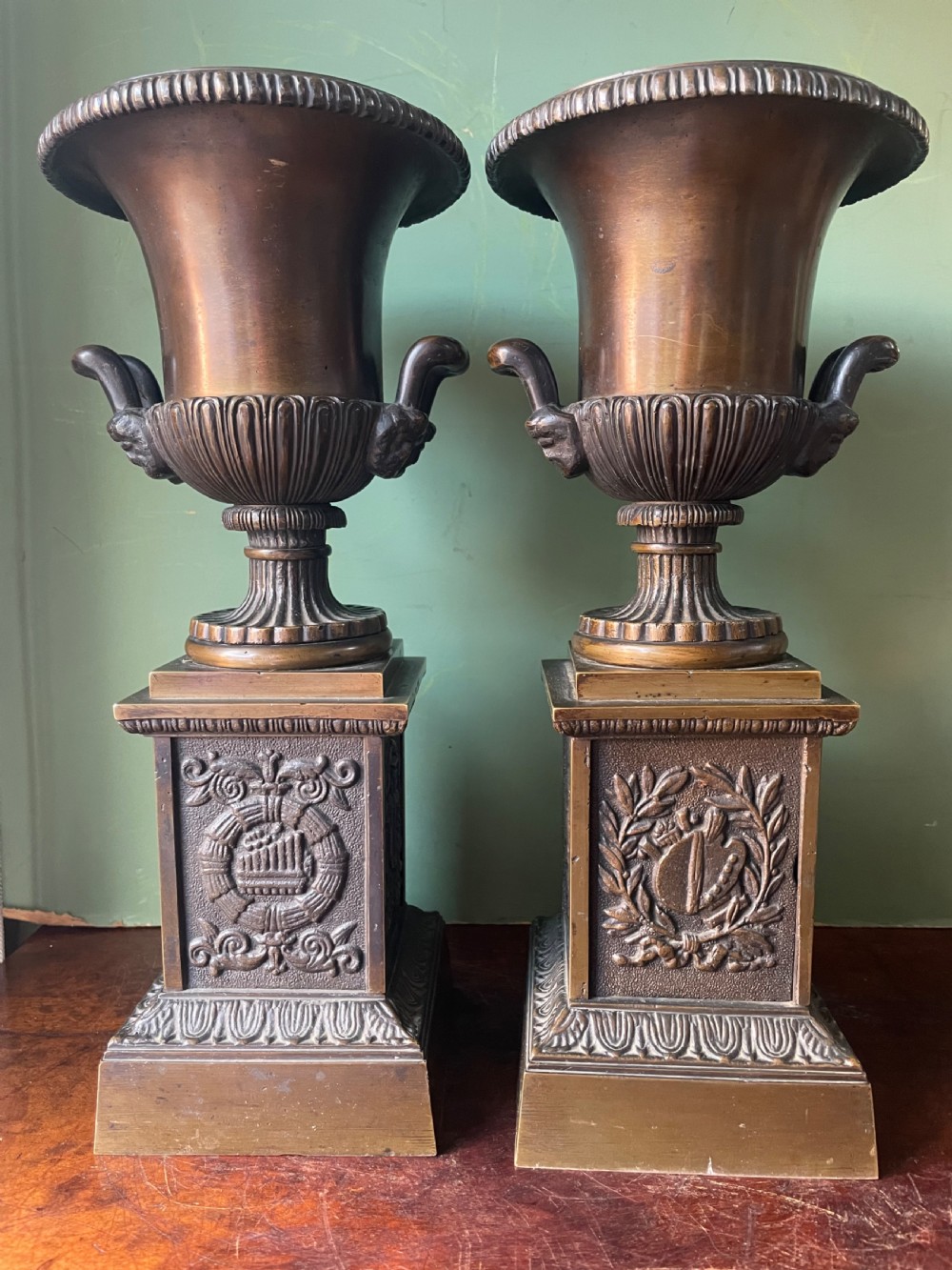 pair of early c19th french charles x period campanashaped classical style bronze urns