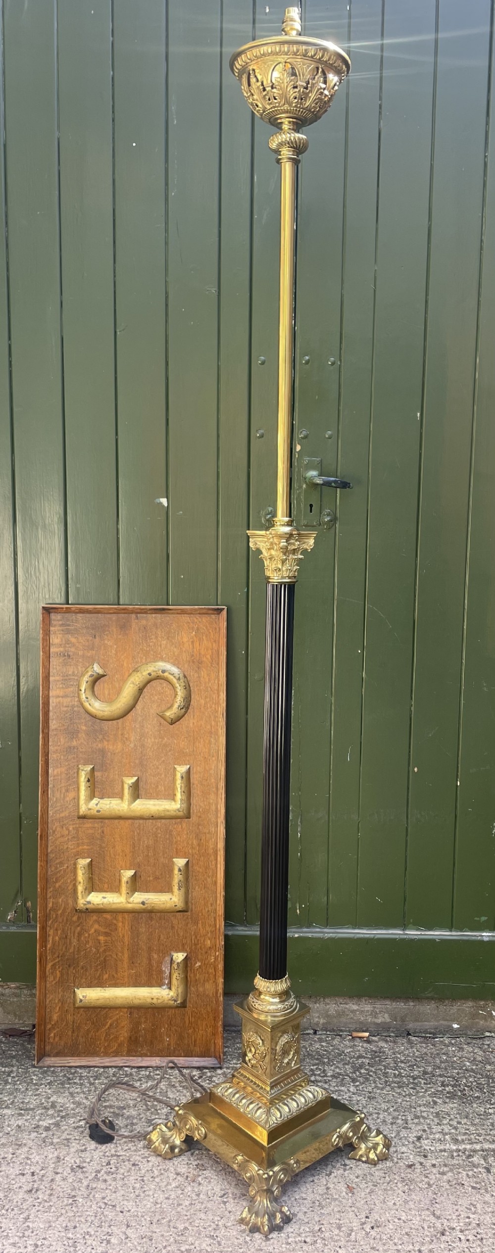 high quality early c20th gilded brass mounted corinthian column adjustable height telescopic standard lamp of bold scale and design