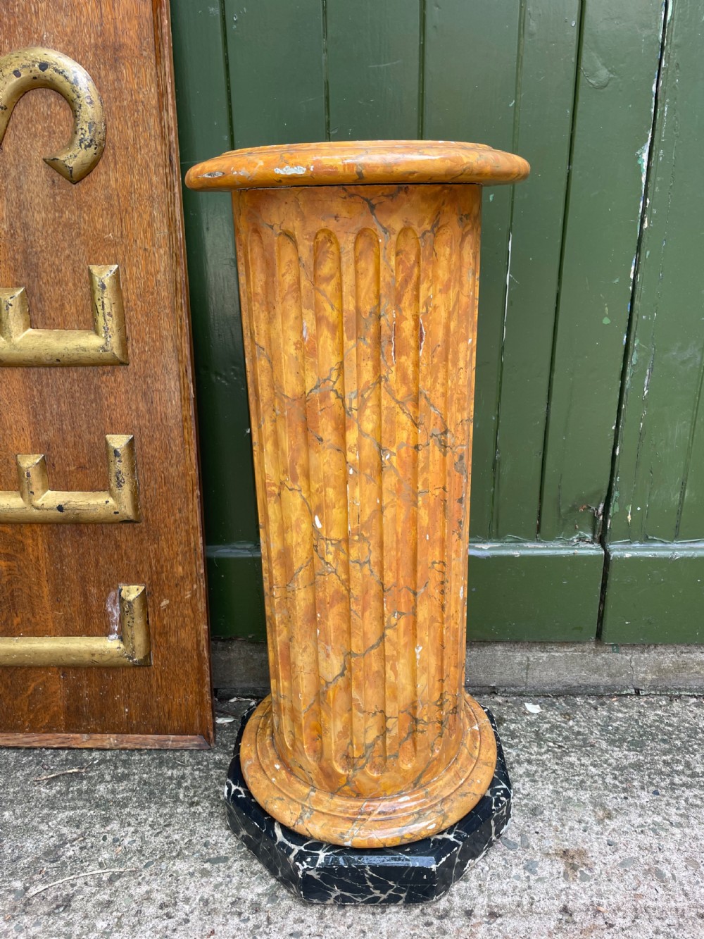 c19th simulated faux giallo antico simulated marble wooden fluted classical column sculpture display stand