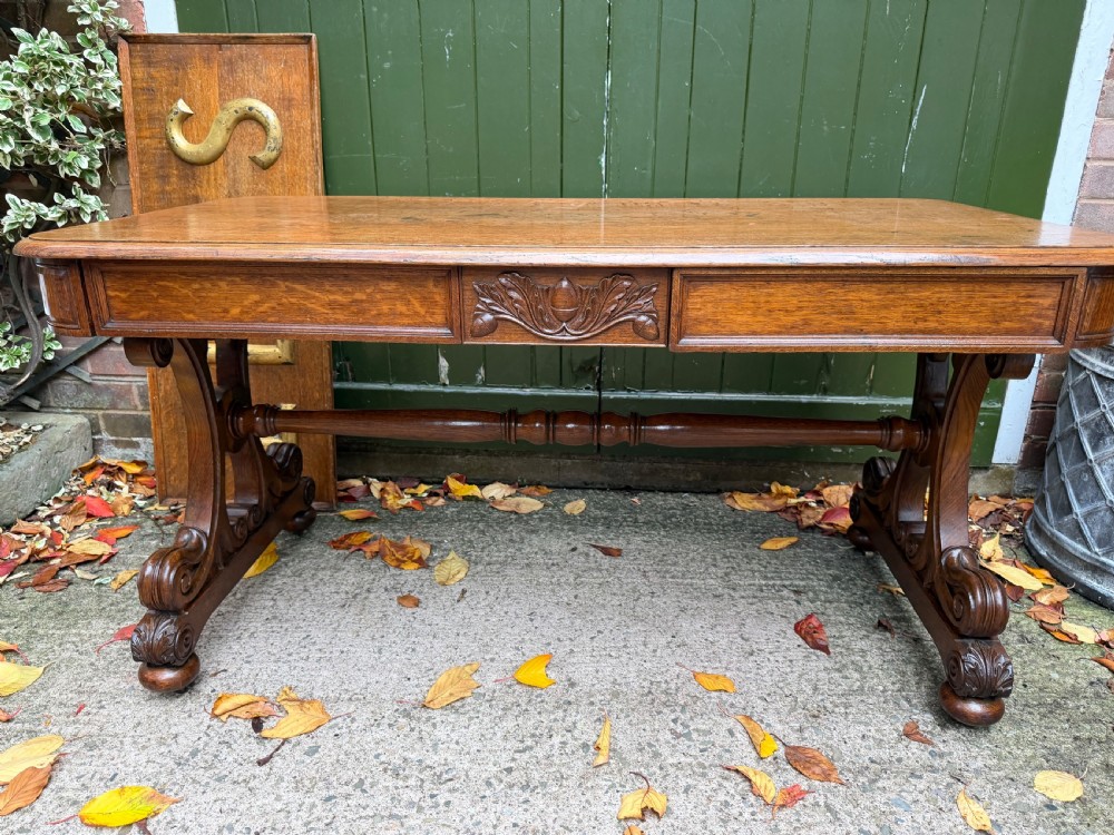 early c19th william iv period oak library table of broad scale and proportions