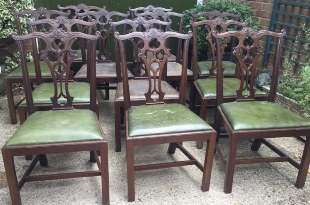 set of 12 c19th mahogany dining chairs in the chippendale revival style