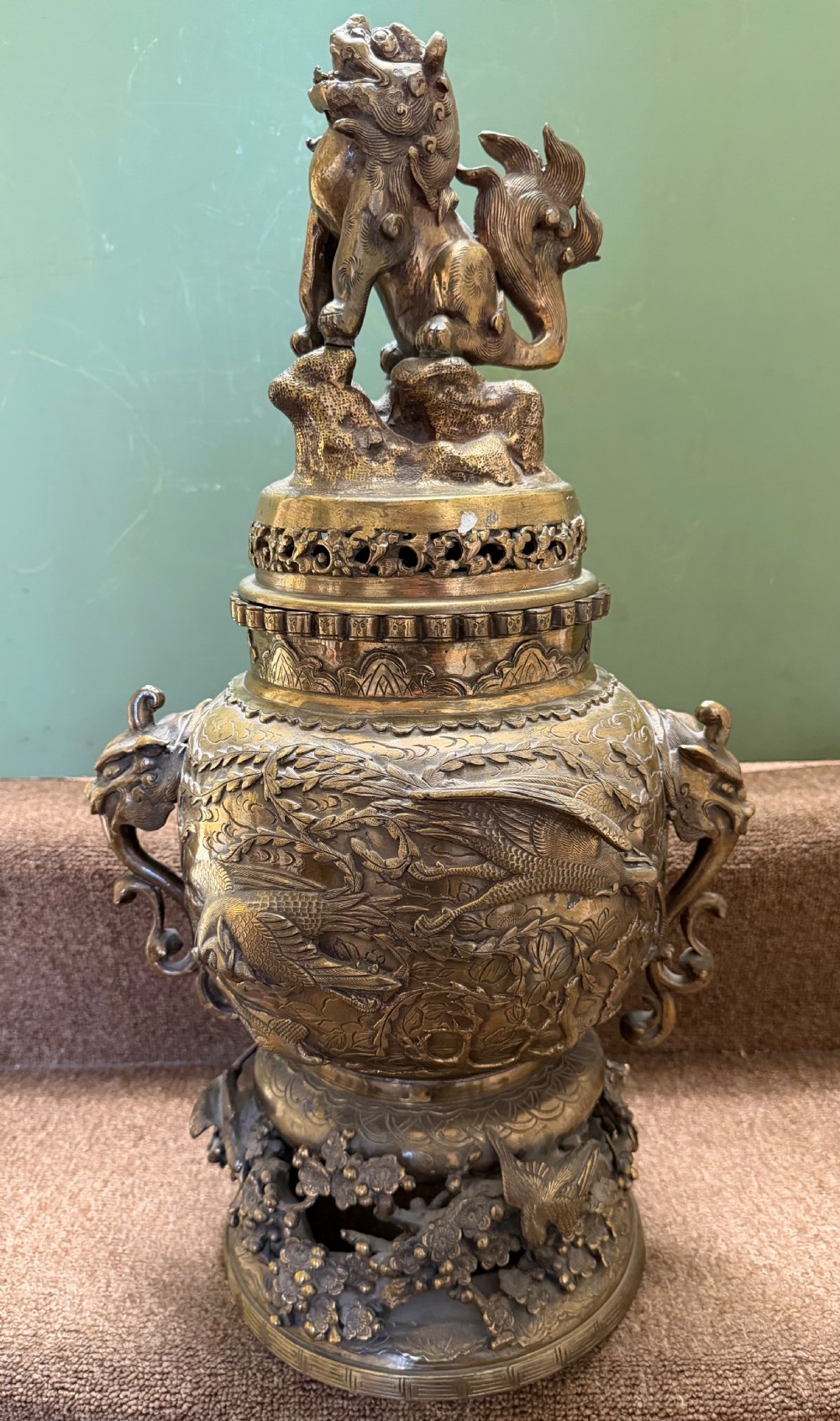 late c19th japanese meiji period gilt bronze koro or incense burner of impressive design and scale