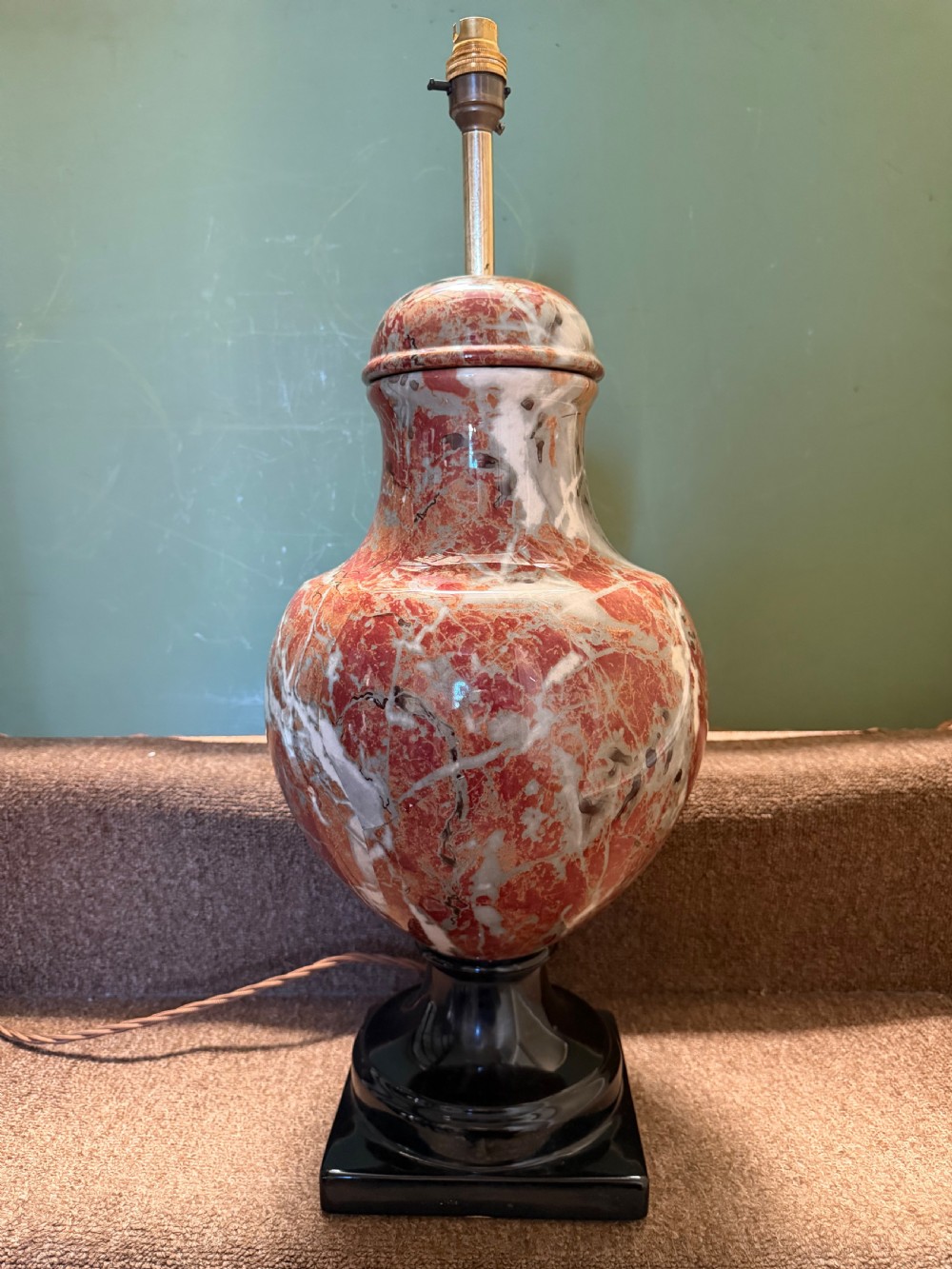 large scale decorative mid c20th faux marble porcelain baluster lamp