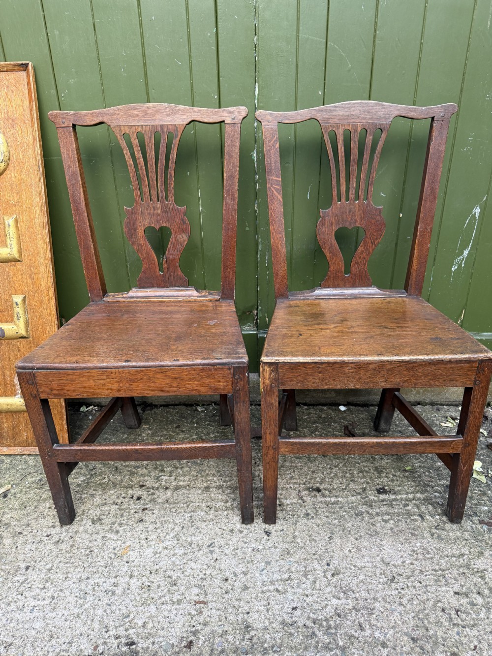 pair of c18th george iii period oak vernacular or countrymade side or kitchen chairs
