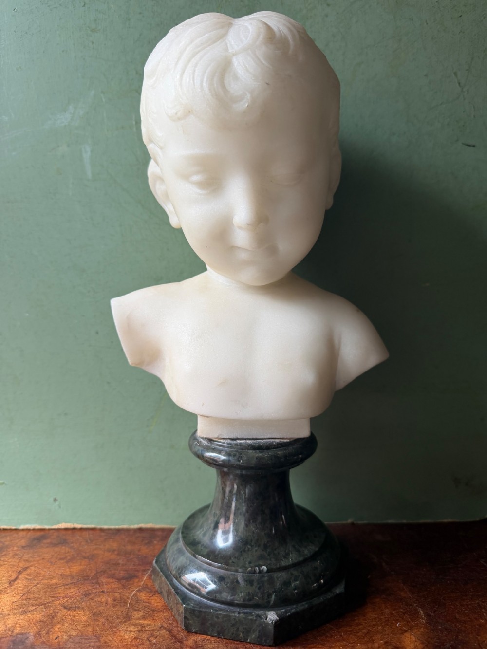 charming late c19th italian carved statuary marble bust study of a boy on a prato verde marble socle