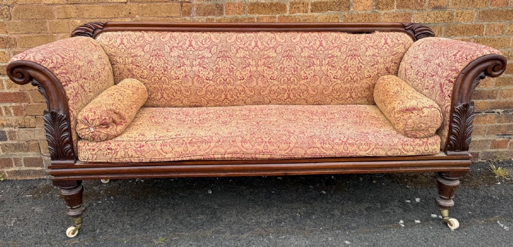 early c19th william iv period carved mahogany framed scrollend sofa
