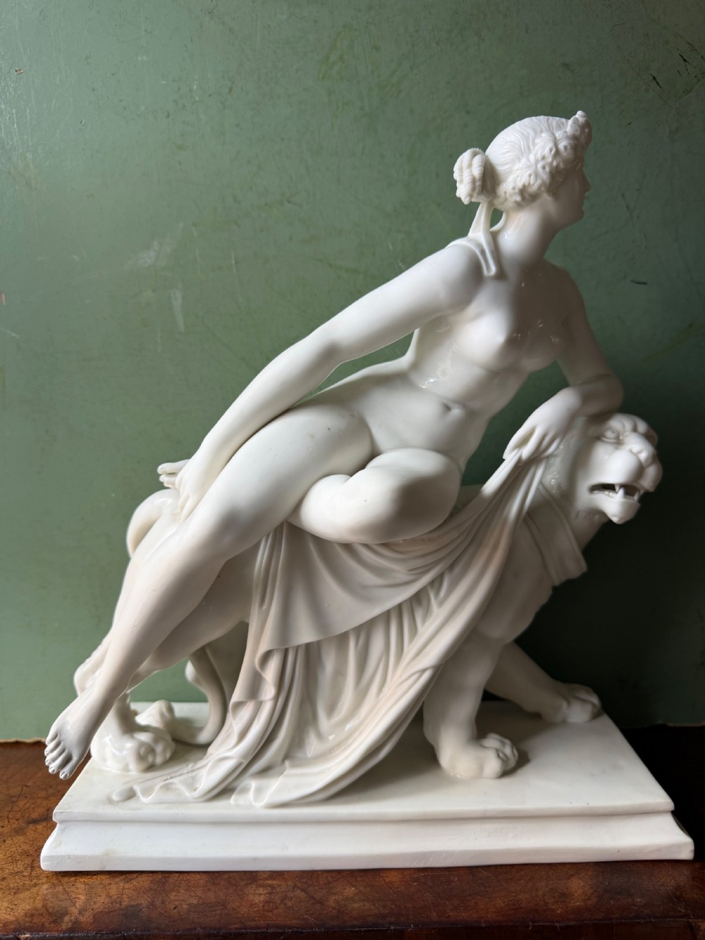 fine larger scale late c19th swedish parian porcelain study of ariadne and the panther after johann heinrich dannecker