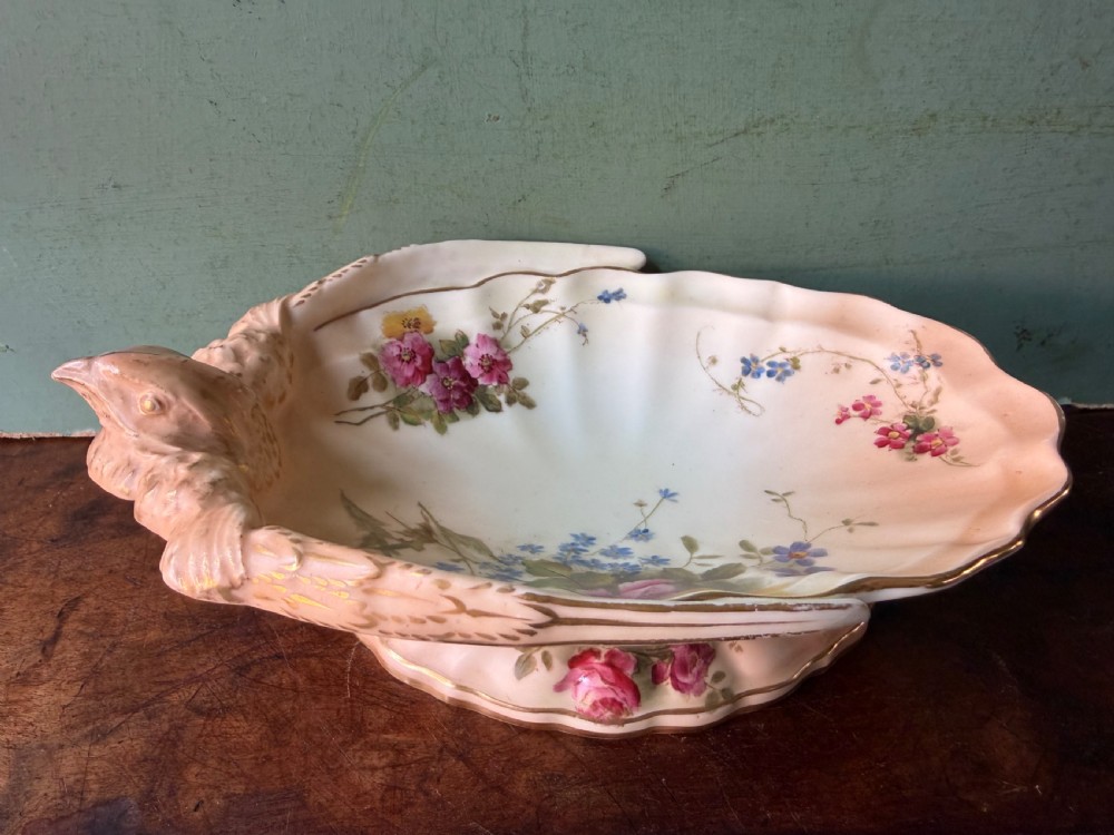 late c19th early c20th royal worcester porcelain blush ivory floral decorated dish the body in the form of a bird