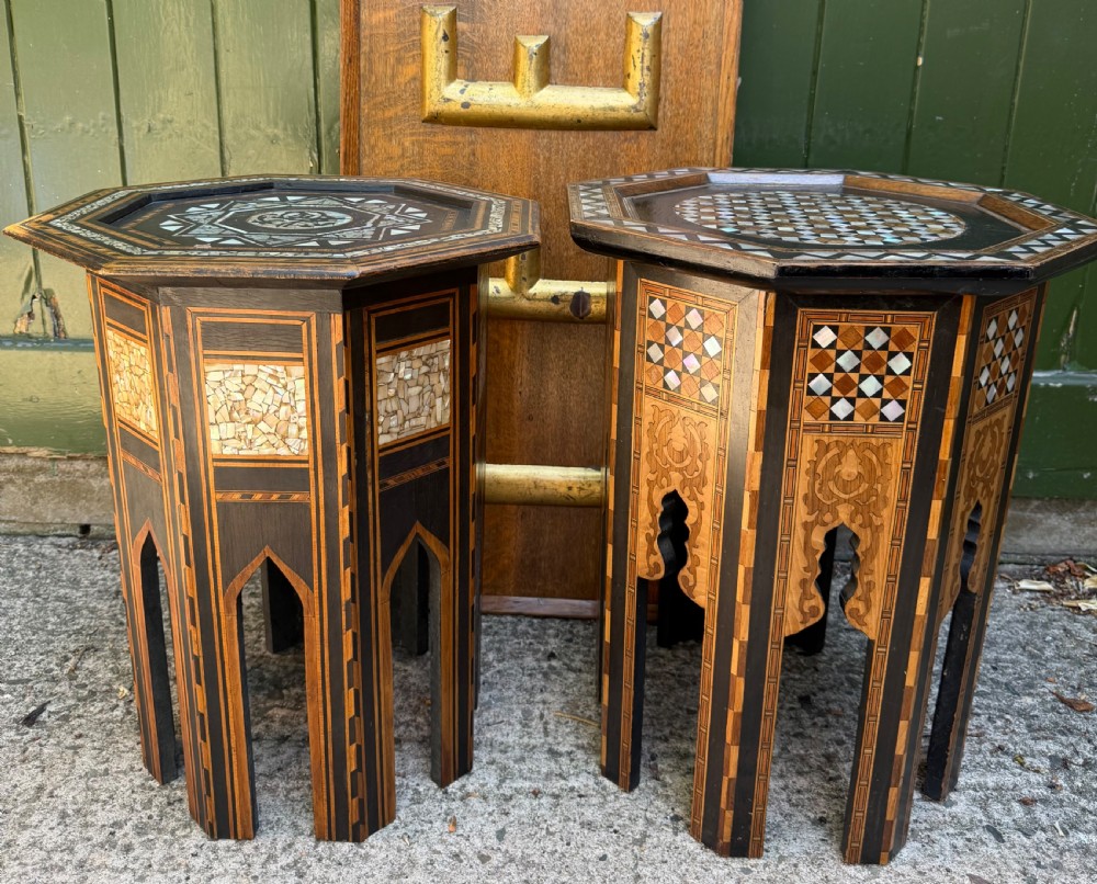 matched pair of late c19th liberty co moorish style octagonal occasional tables