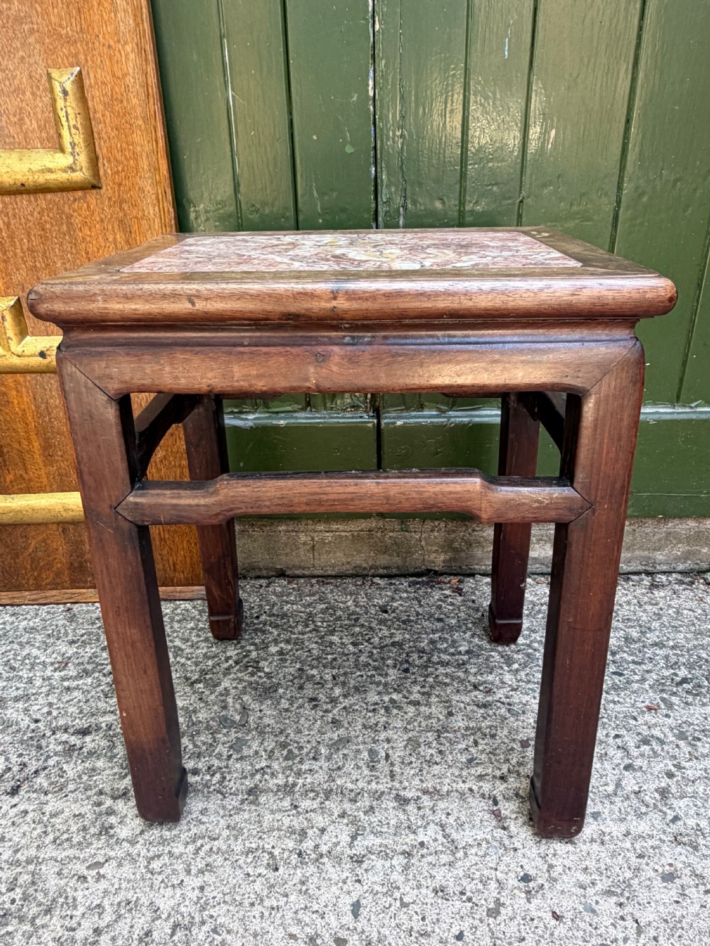 late c19th chinese hardwood rectangular occasional table with an inset rouge marble top