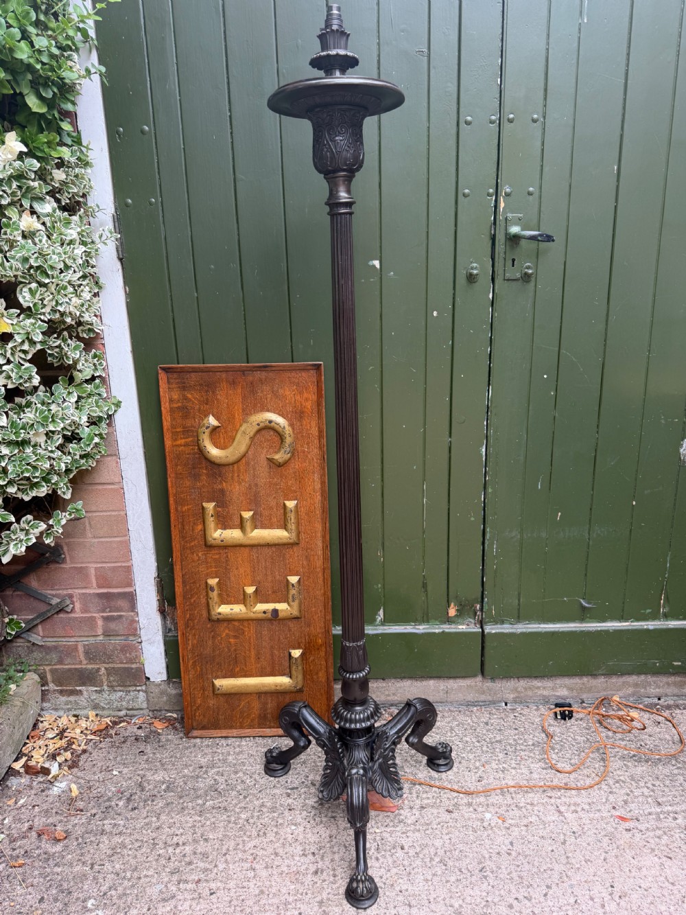 large late c19th bronze patinated castiron standard lamp of classical grecian design